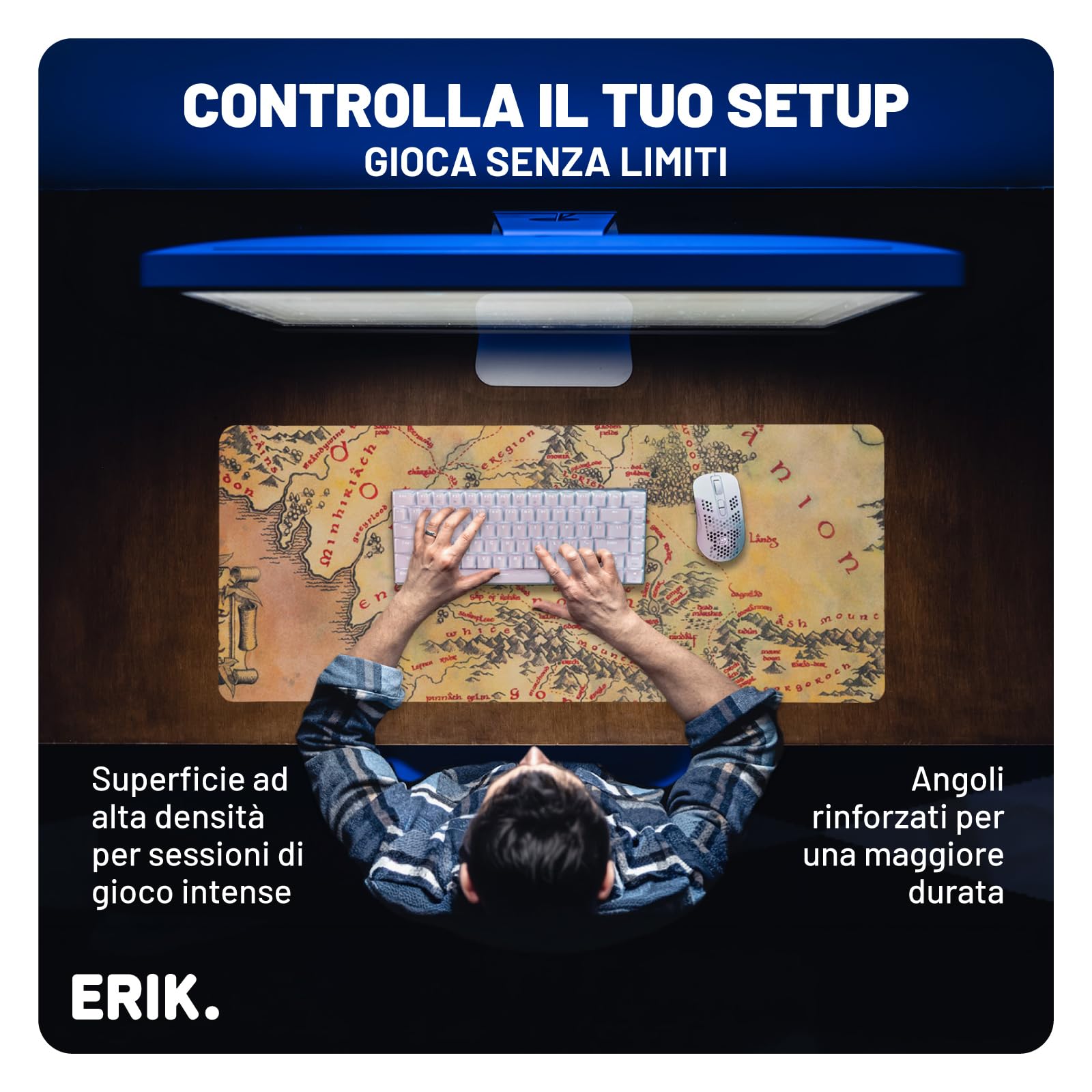 Grupo Erik Tappetino Mouse XXL Il Segnore degli Anelli Gadget Antiscivolo 80x35 cm