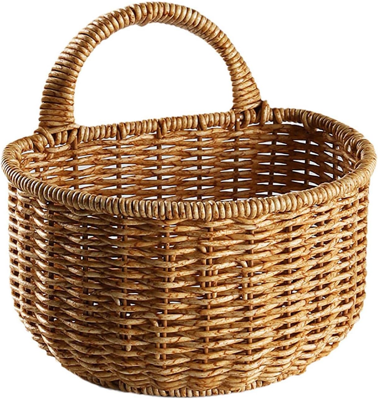 hara Hangings Basket, Wall Mounted Woven Hangings Basket Storage, Wicker Small Basket with Handle, Shelf Basket Organizer for Plants, Toys, Towels