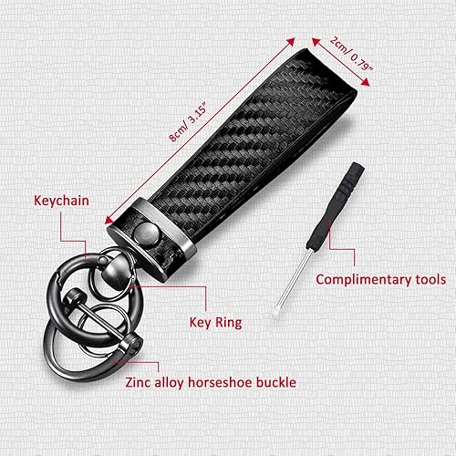 Miniatura 2 de ASUBHA Llavero de coche de fibra de carbono, llavero universal de cuero de alta calidad, giratorio de 360 grados con anillo en D antipérdida