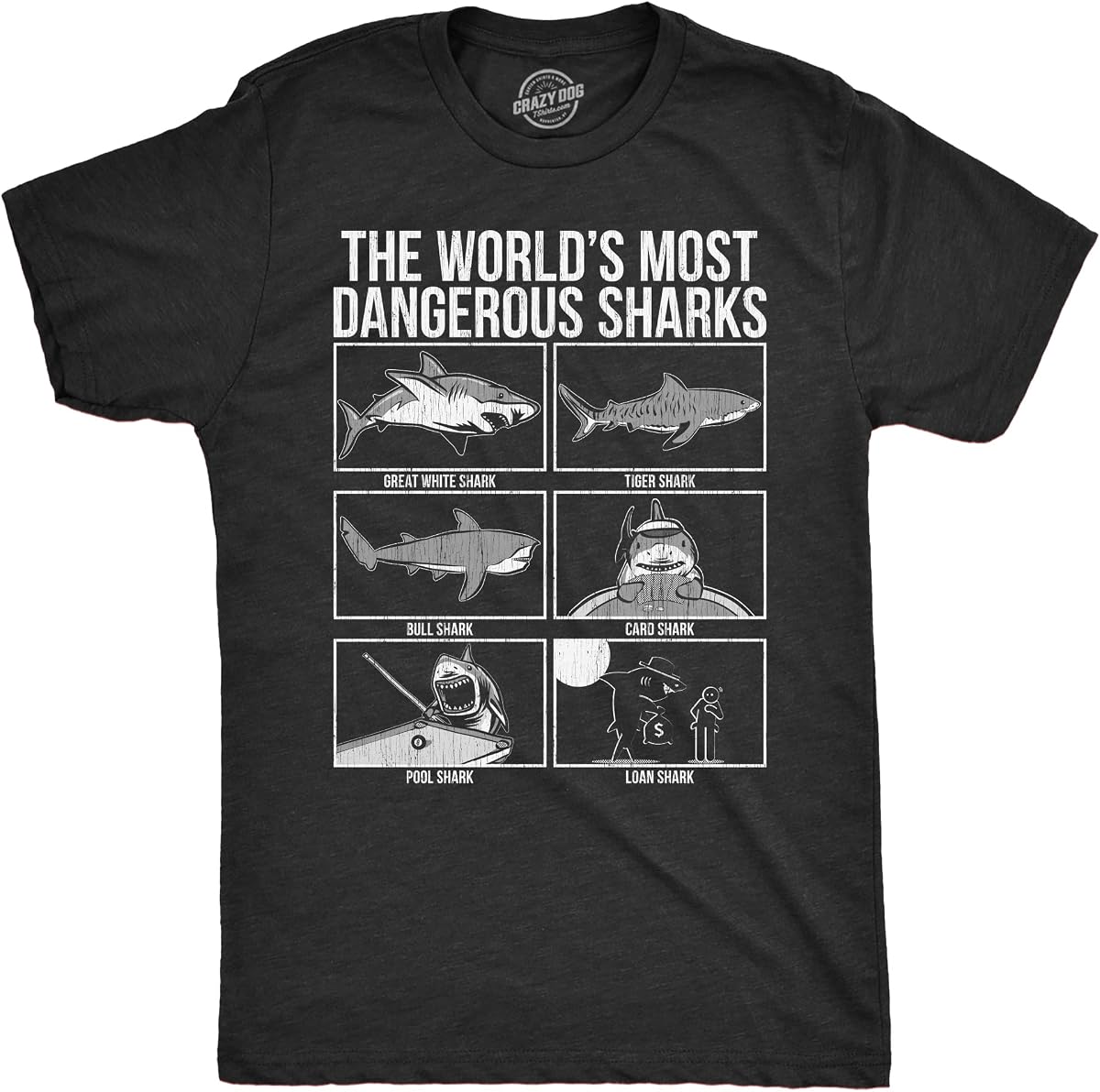 Camisetas para hombre con tiburón de préstamo de tarjeta de tiburones más peligrosos del mundo | Camisetas divertidas, ropa gráfica para hombres, manga corta de animales geniales, sarcástico, mezcla de algodón suave, camisetas novedosas para chicos