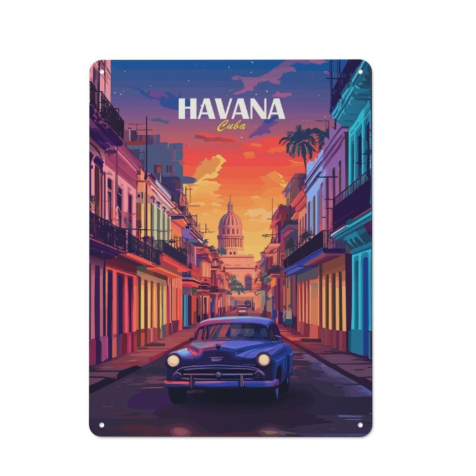 Junmoney Havana Cuba Vintage Travel Metal Wall Sign 40X30cm Featuring For Café Or Restaurant, For Vintage Wall Decor Fans, For Metal Sign Collectors