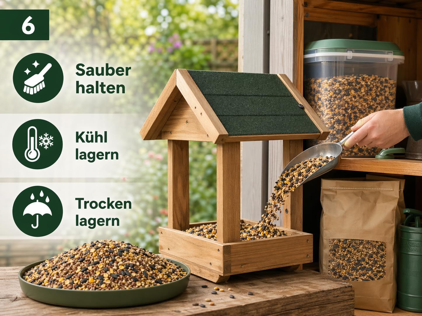 KLASEBO Wildvogelfutter 10 kg – Premium Streufutter für 4 Jahreszeiten, fettreich & energiereich – natürliches Ganzjahres-Vogelfutter mit Sonnenblumenkernen, Hirse & Mais – für alle Wildvögel