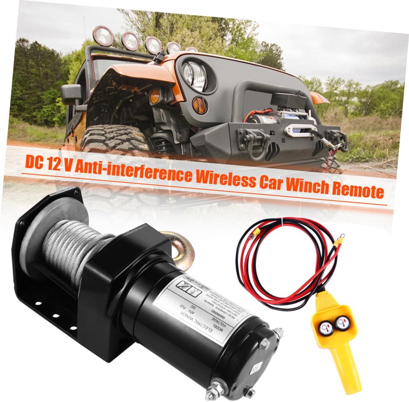 Unomor 12V Electric Winch 2000Lb for-Road Vehicles Heavy Duty Trailer Winch with Synthetic Rope for SUV and Crawler Trucks Self-Recovery Towing Kit