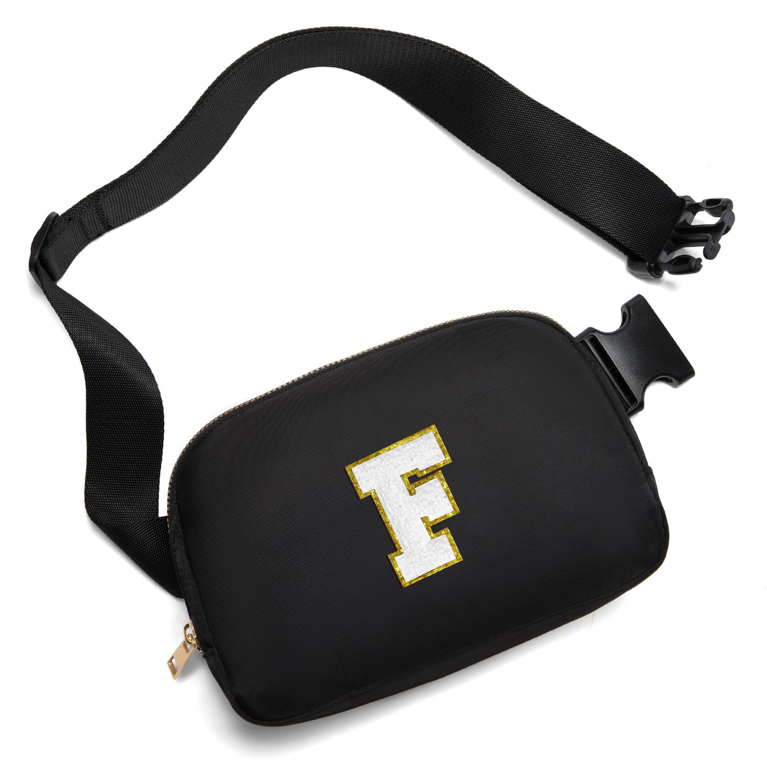 Gitus Birthday Gifts for 8 9 10 11 12 13 Year Old Girls Personalized Fanny Pack Crossbody Bags with Initial Letter Patch Belt Bag for Teen Girls Cute Trendy Stuff Travel Essentials (Black-F)