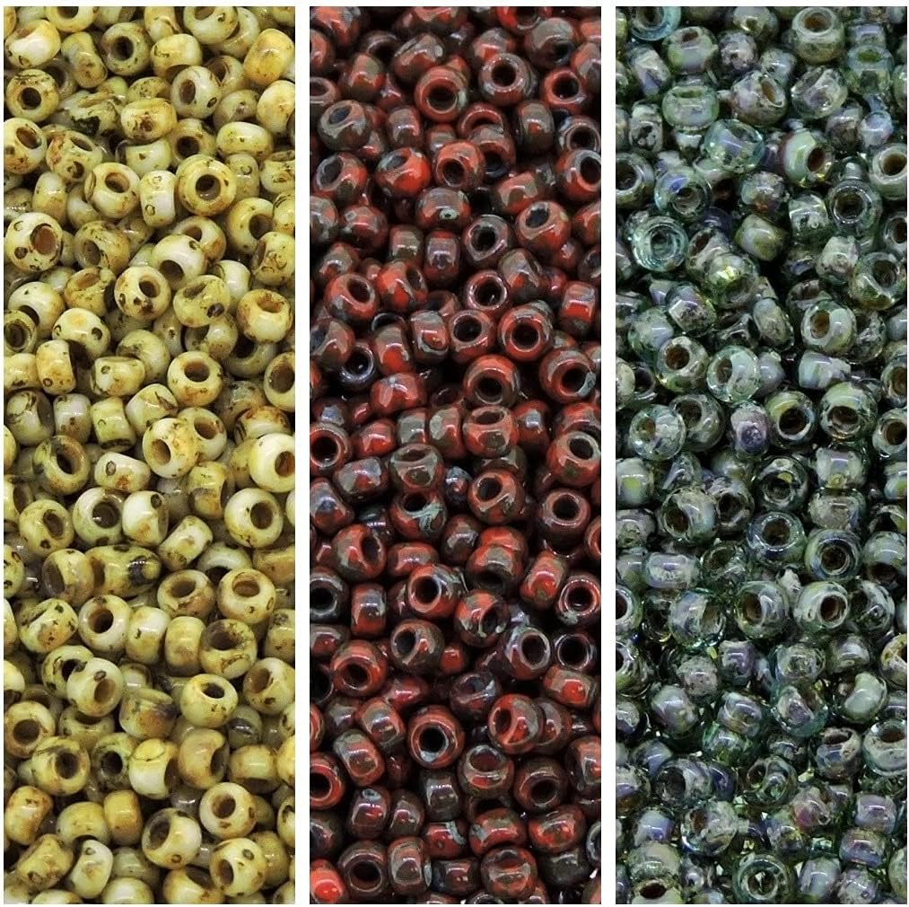 Miyuki Seed Beads Bundle, Size 11/0, Picasso Canary Yellow, Red Garnet, Trans Olivine (23 Gram Tubes x 3)
