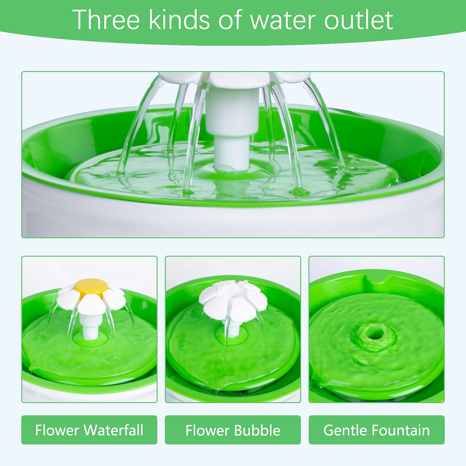 Chomiest - Fuente de agua para gatos de 1.6 L, fuente automática para mascotas, fuentes ultra silenciosas para gatos con ventana de nivel de agua para gatos y perros pequeños (verde)
