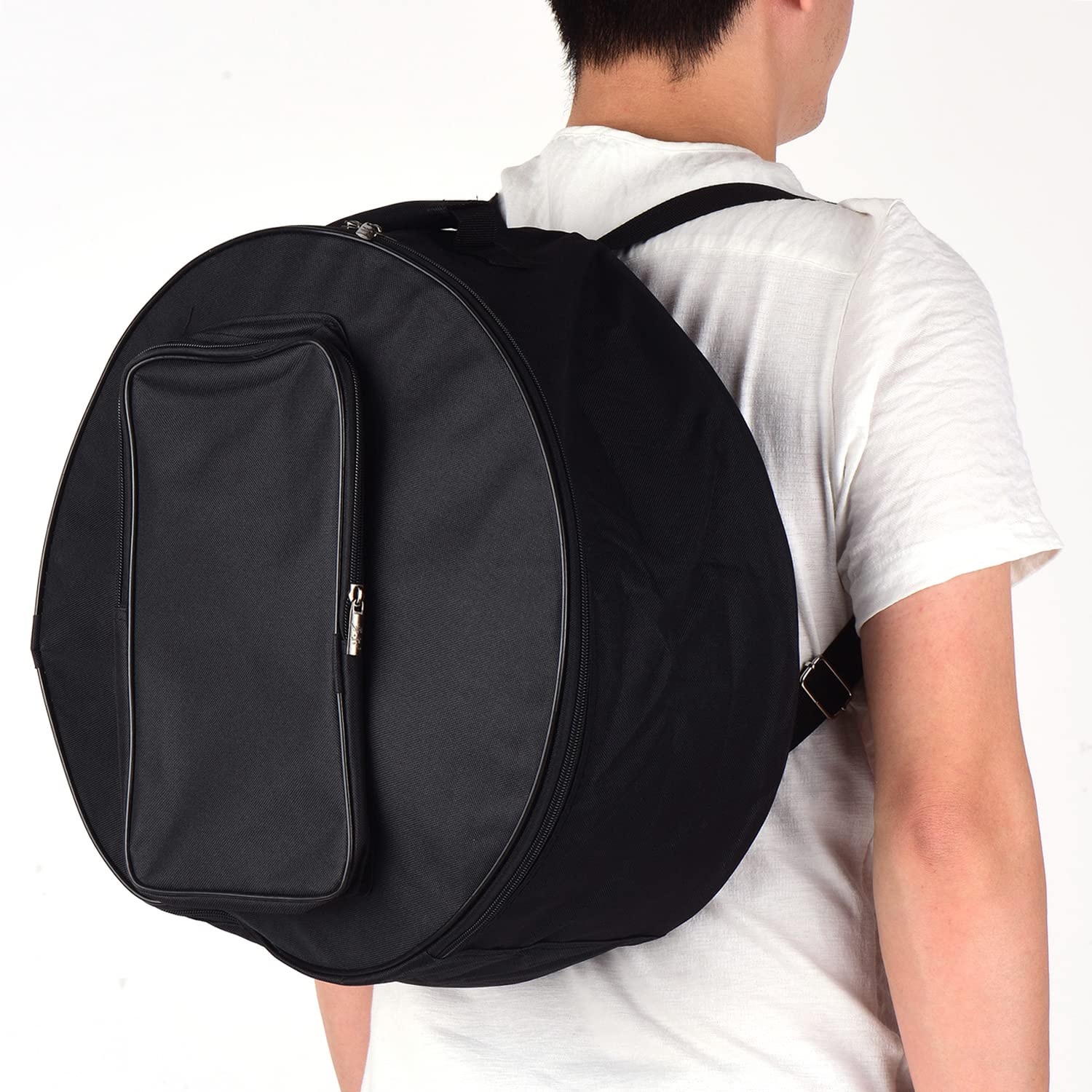 SEAFRONT Case de Mochila de Tambor Negro, Bolsa de Batería de 14 Pulgadas con Tela de Nylon Correa de Hombro, Bolsillos Exteriores para Palitos de Batería Libro de Música Protectora (Black)