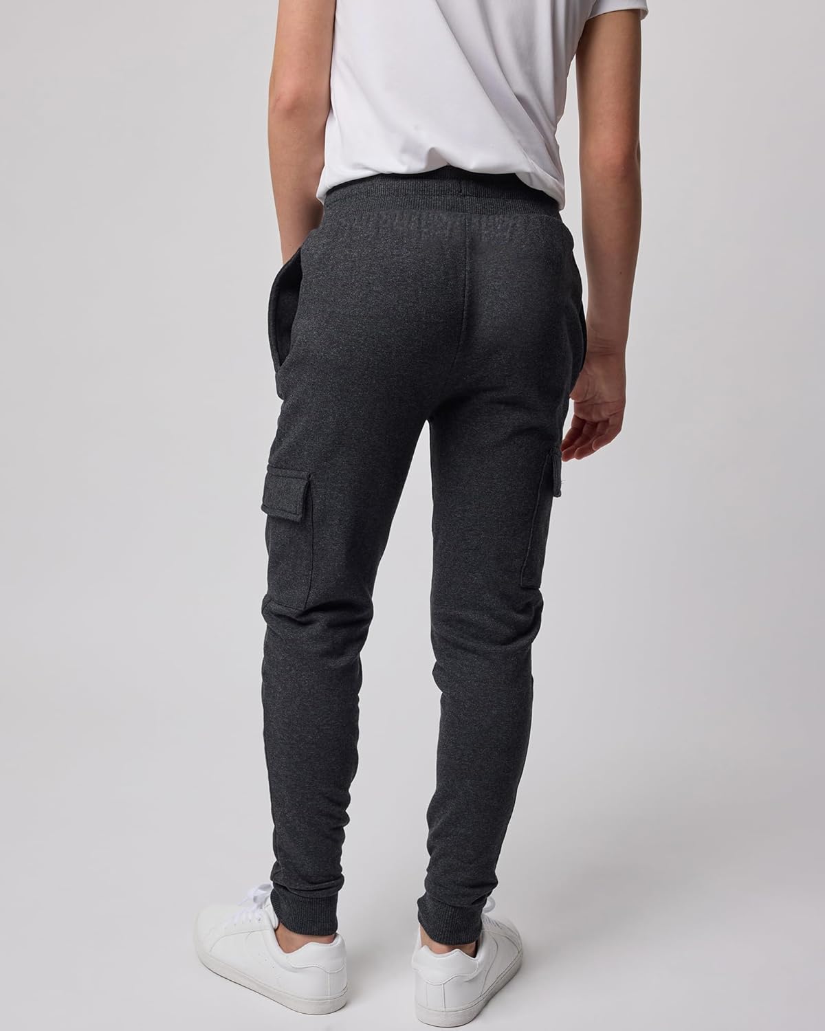 Real Essentials 3 Pack: Boys' Cotton Fleece Cargo Joggers Athletic Sweatpants - Kids Casual Sports Pants Pockets (Ages 6-16) - Image 4