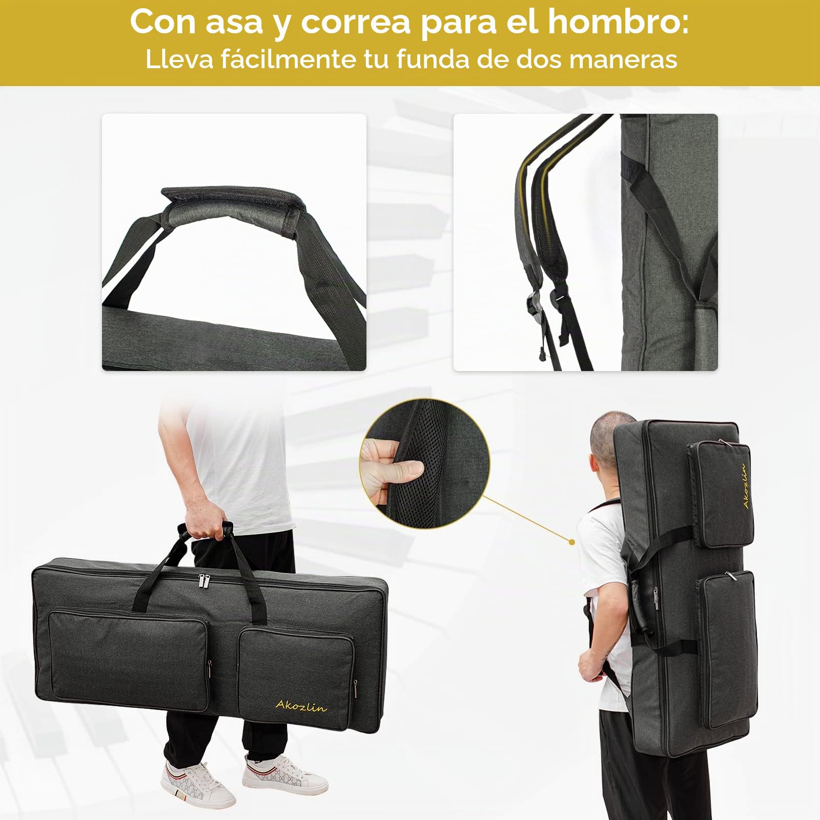 AKOZLIN Funda acolchada para teclado portátil y duradera para piano eléctrico, universal, impermeable, Oxford, gruesa, con acolchado de perlas de 10 mm, 49 teclas. Longitud: 85 cm, 49key - Length 34