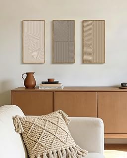 KUVIOKE Boho Minimalist Abstract Framed Wall Art Modern Line Wall Decor Geometric Artwork Kitchen Dining Room 8x16in3pcs Natural Framed