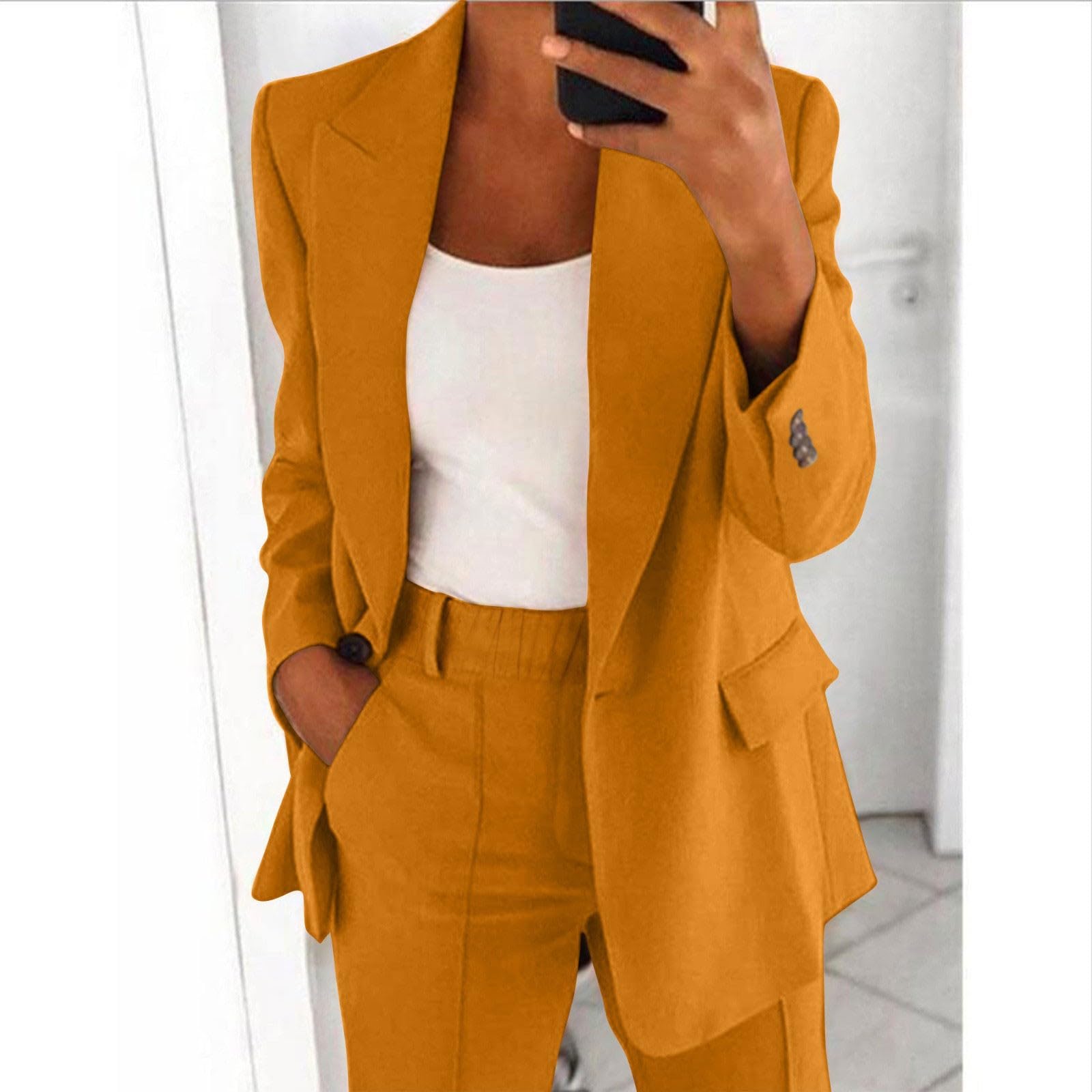 Set di 2 pezzi da donna in cotone con top e pantaloni, set di comfort e relax, pantaloni a vita alta, larghi, per sport, fitness, yoga, palestra, A64