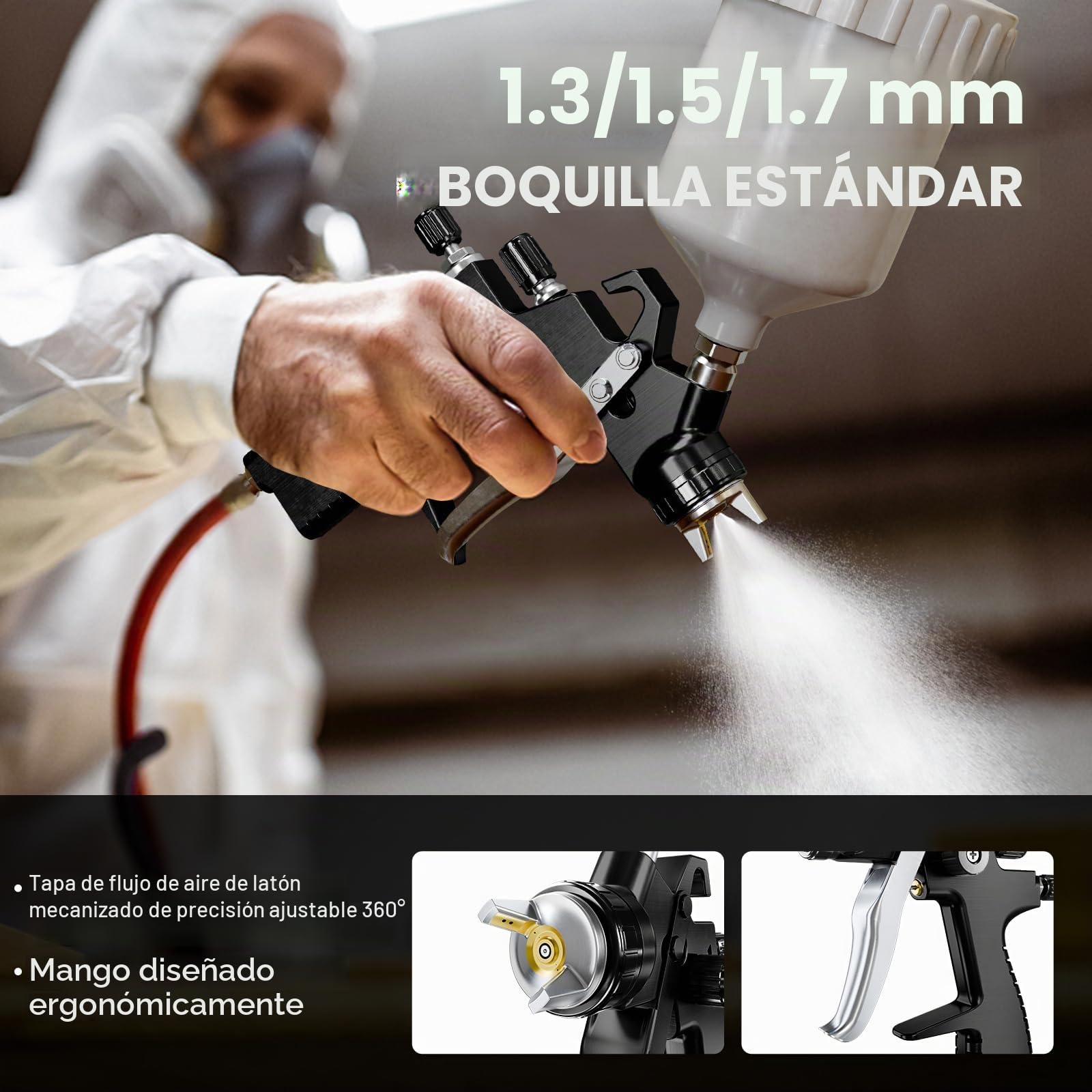 GATTLELIC LVLP - Kit Premium de Pistola de pulverización de Aire con Boquilla de 1.3/1.5/1.7 mm y regulador de Aire, Pistola de Pintura automotriz, Pistola de Pintura de Coche, Pistola pulverizadora