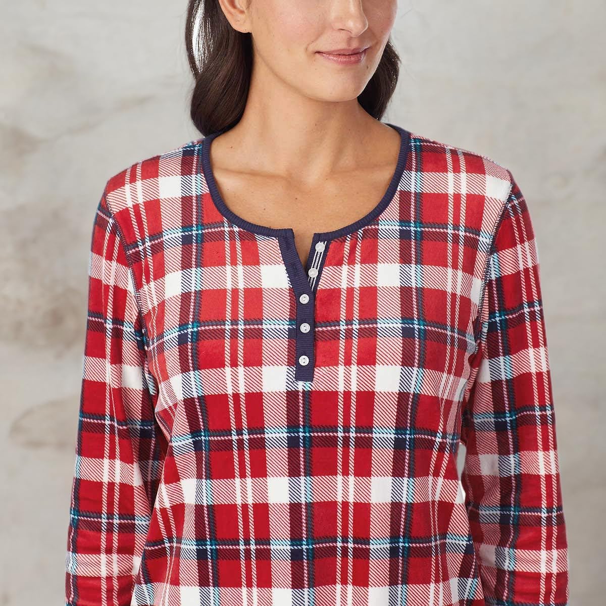 Nautica Pajamas for Women Set, Long Sleeve Henley Pajama Shirt & Pants, Warm Winter Fleece Sleepwear Lounge PJ Sets for Women - Image 6