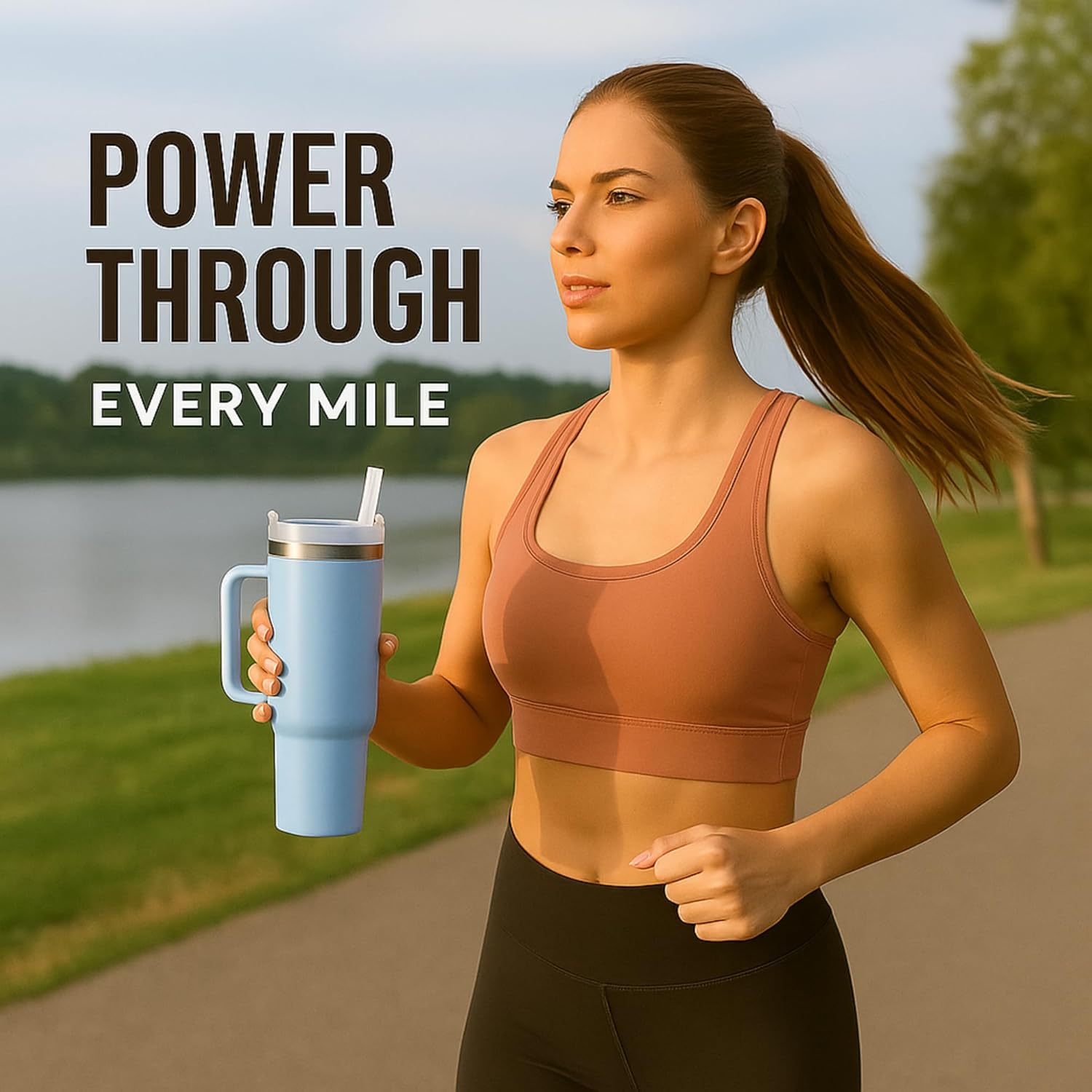 PRIMEWAVE 40oz Stainless Steel Tumbler with Straw – Leakproof Travel Mug with Handle | Double Wall Insulated, BPA-Free | Reusable Drinking Cup for Hot & Cold Drink (BLUE) - Image 5