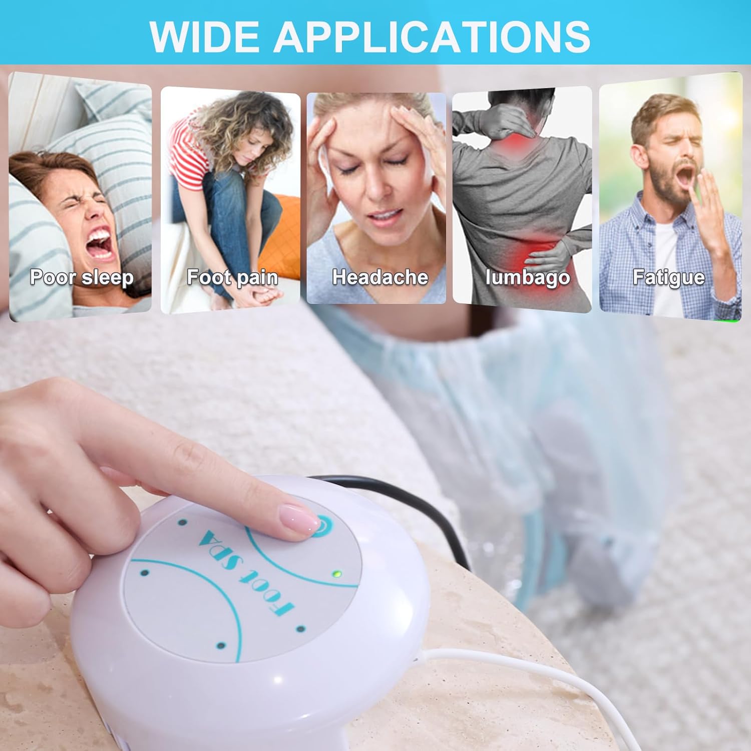 Portable Ionic Foot Detox Machine Foot Bath Spa System with Professional Tub Bucket 10 Liners and 2 Round Arrays for Home Use Club Salon Travel Birthday Gift, One Touch to Start
