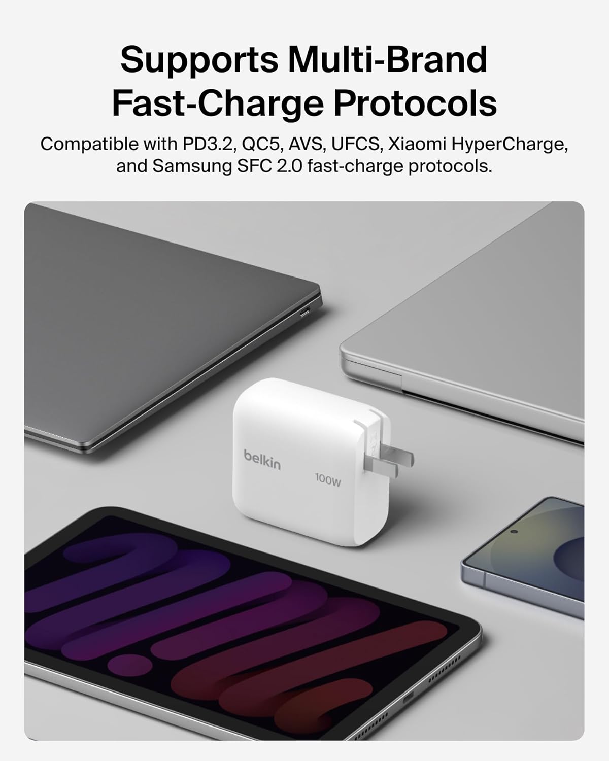 Belkin USB C Wall Charger 100W - Compact GaN Charger for MacBook Pro/Air, Chromebook, Dell, iPad, Tablet, iPhone 17, Samsung Galaxy S26, AirPods - USB C Charging Cable Included - Travel Essentials 5 71sPJbO2TrL. AC SL1500