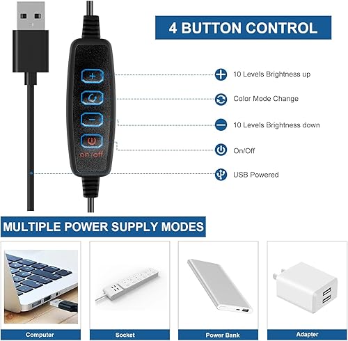 Miniatura 4 de ELITUN Lámpara de escritorio, lámparas de mesa ajustables con brazo oscilante, 3 modos de color, 10 niveles de brillo regulables, luces de