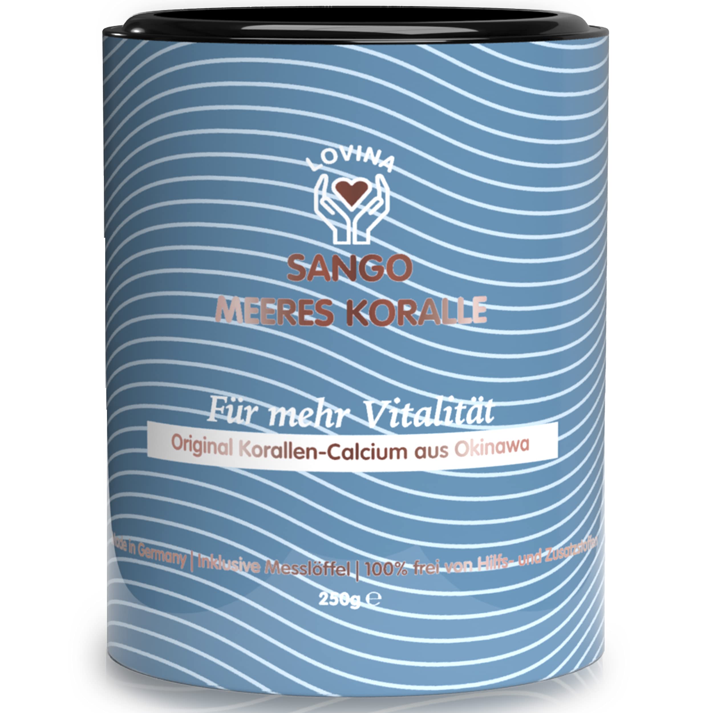 LovinaSango Sea Coral 250 g Includes Measuring Spoon and Neutral Taste, 80-Day Supply, FSSC22000 Certified, 2:1 Calcium & Magnesium, Laboratory d and Bottled in Germany