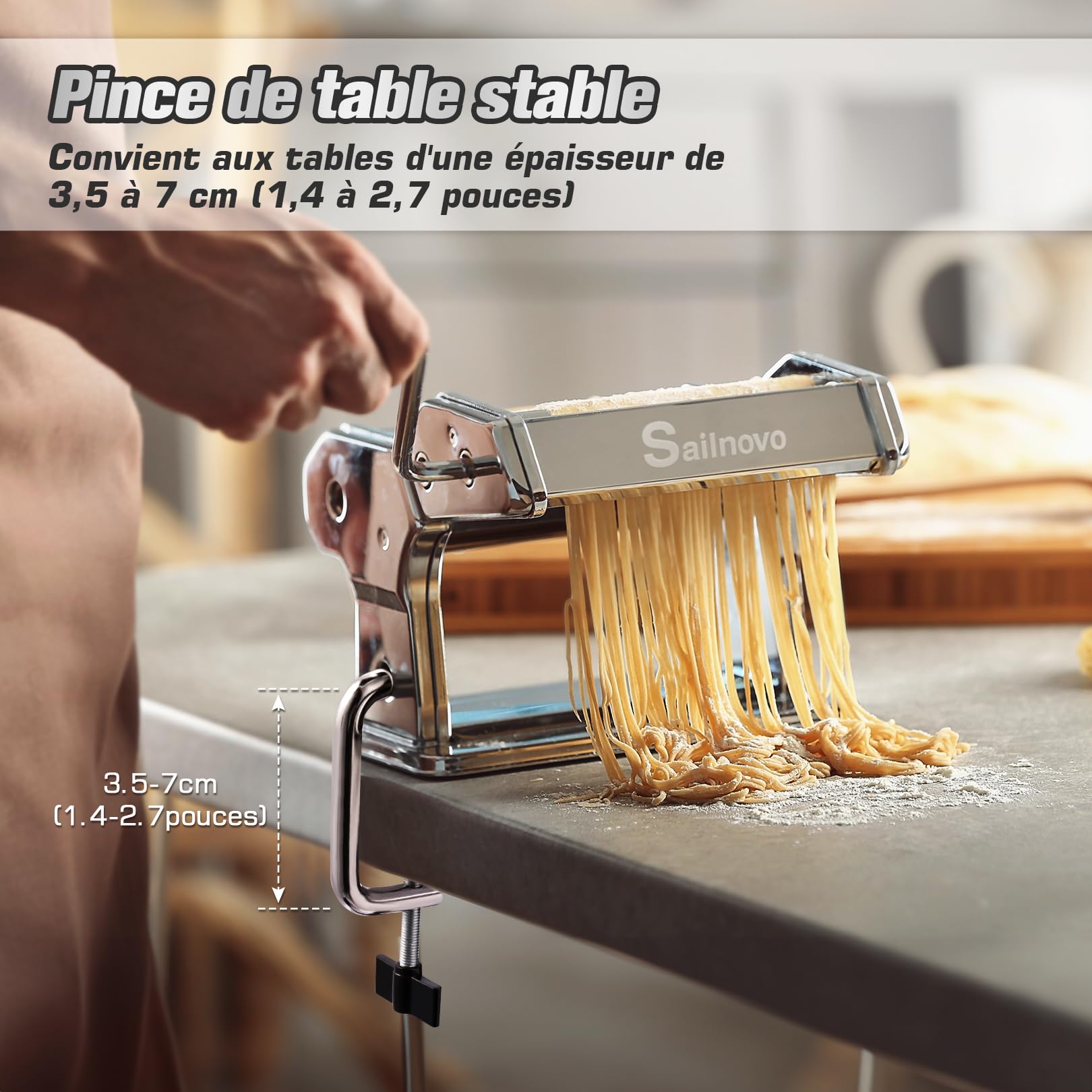 Sailnovo Machine a Pates Fraiche, 180 Aluminium Machines à Pâtes avec 9 Réglages d'épaisseur Réglables et 2 Cutters, Pasta Maker est Parfait Pour Les Pâtes, les pâtes, Laminoir a Pate (Argent)