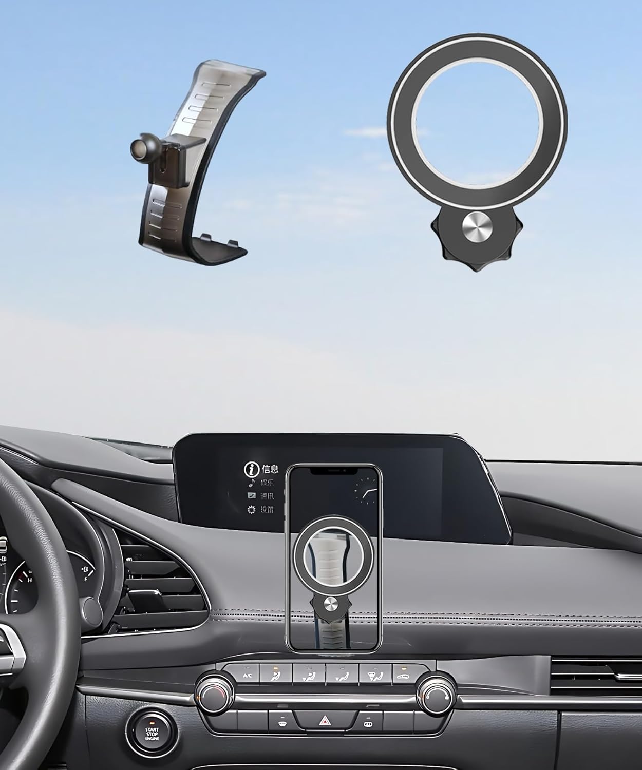 Car Phone Holder for 2021 2022 2023 2024 2025 Mazda CX-5 Accessories Apply to 10.25 Inch Touch Screen Fixed Clip Magnetic Cell Phone Mount Hands-Free 360 Degree Rotation