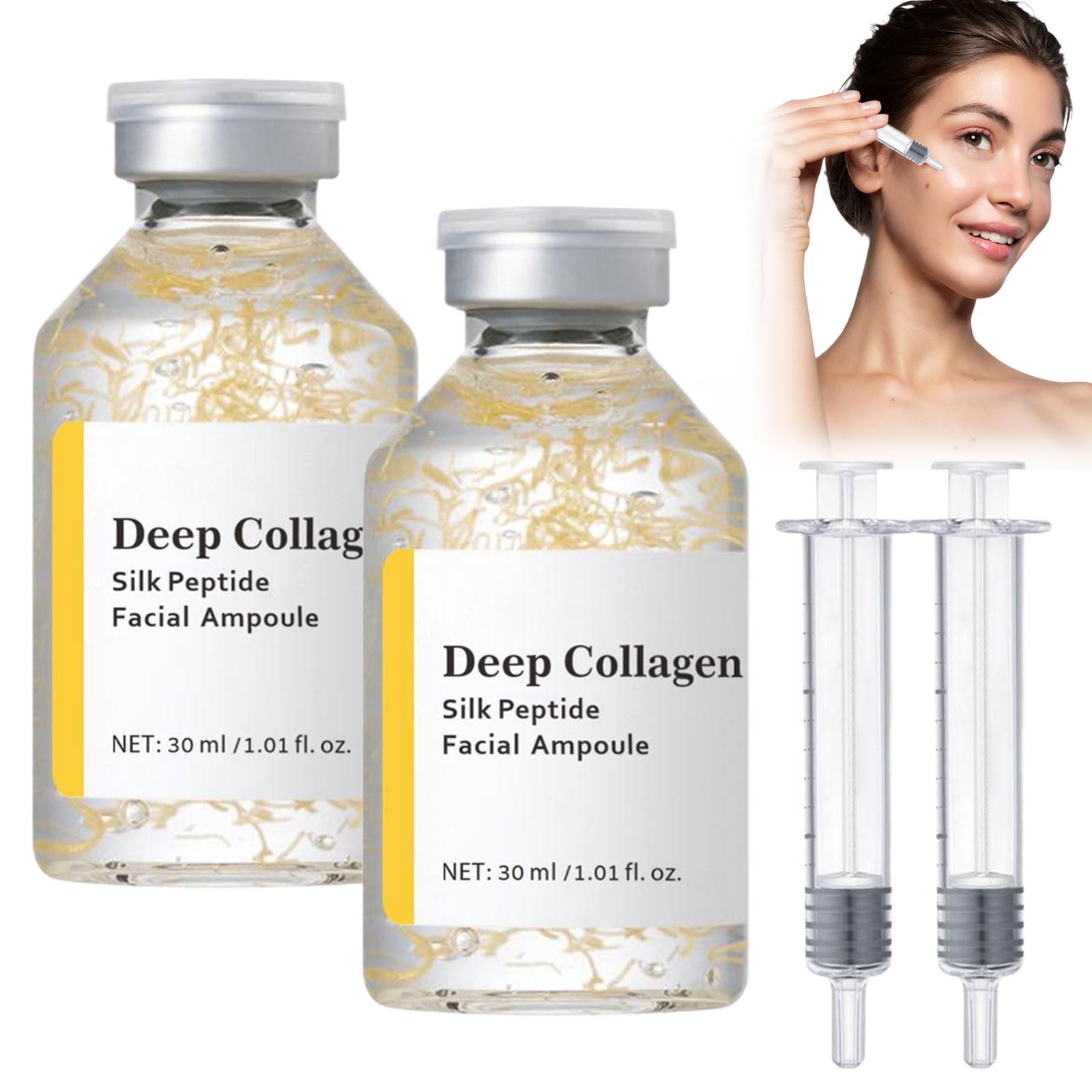 Silk Peptide Intensive Lifting Ampoule Deep Collagene Silk Peptide Siero lifting intensivo per rassodare e rassodare il viso per rassodare il viso, lisciante, idratante, 30 ml, 2 pezzi