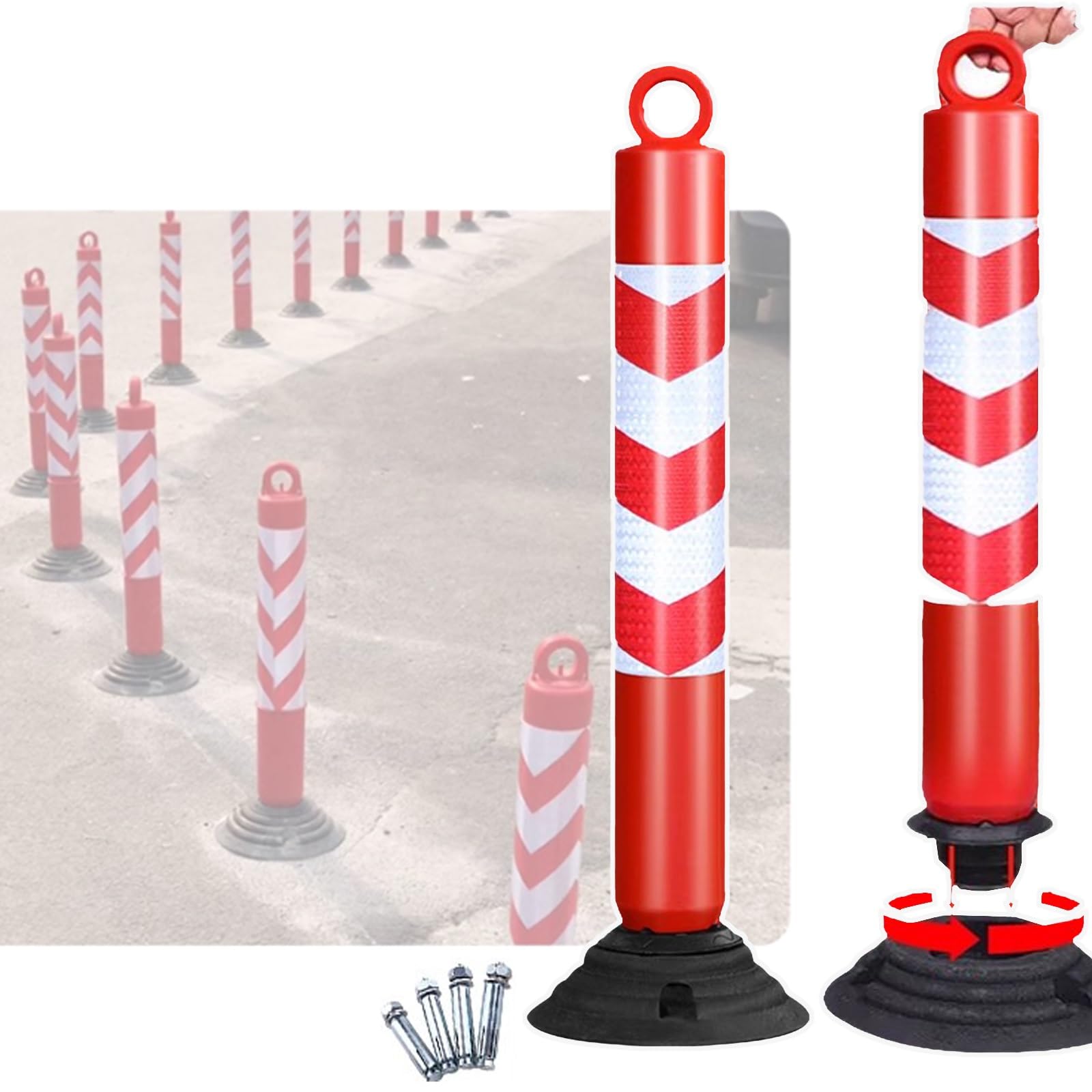 Zestaw 2 słupków drogowych wielokrotnego użytku o wysokiej widoczności z powłoką odblaskową(Red and White,31.5in)