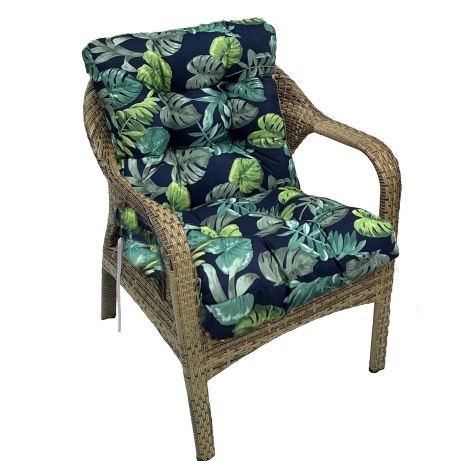 UUluhao Floral Outdoor Chair Cushions Waterproof Tufted High Back Wricker Chair Cushion with Ties for Indoor Patio Furniture 41.7"*20.8"*3.9" Navy Floral