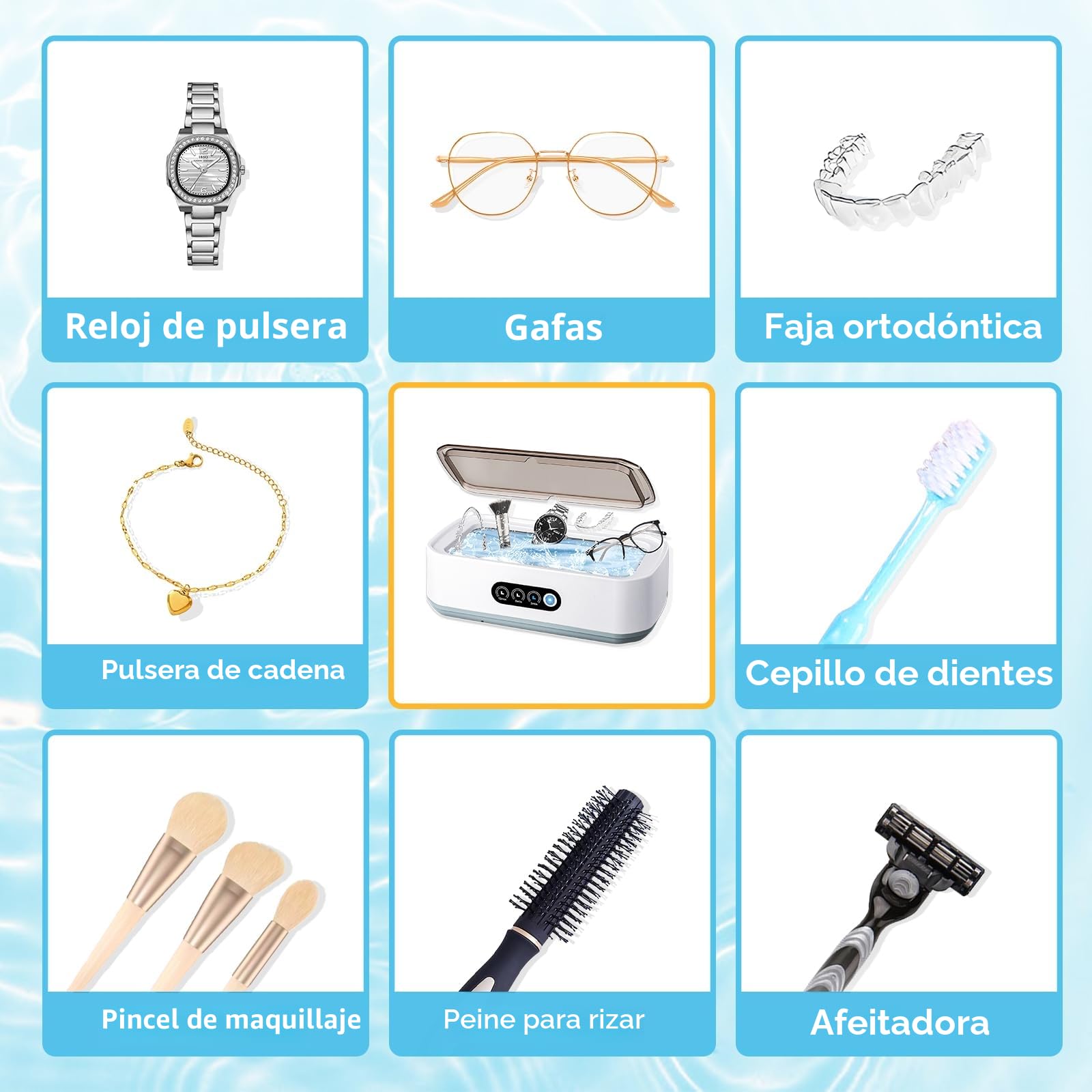 Limpiador Ultrasonidos Profesional 650 ml 49 kHz 3 Configuraciones de Tiempo Limpieza Profunda de 360° Tanque de Acero Inoxidable para Gafas, Joyas Dentaduras Postizas Relojes Cabezal de Afeitado