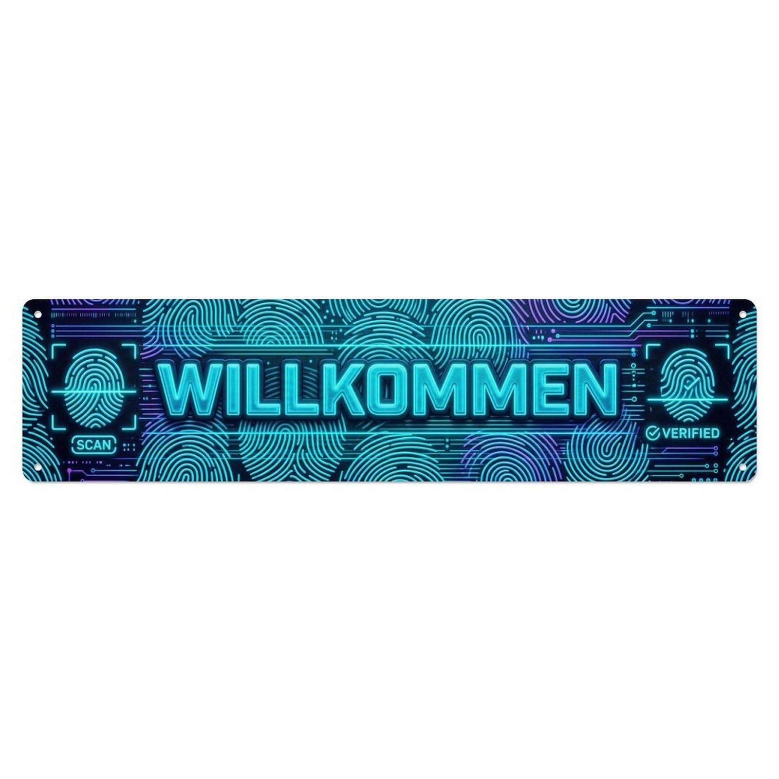 Neon Neon Fingerprint Biometric Welcome Metal Tin Sign