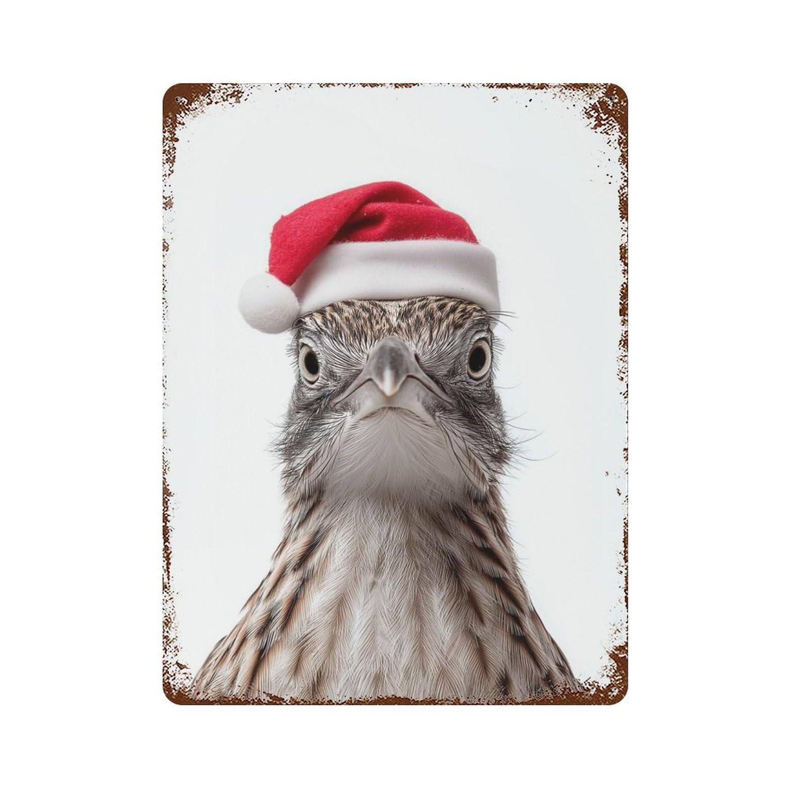 Roadrunner Wearing A Santa Hat Rusty Metal Tin Sign 15.7"x11.8", Industrial Home Decor for Garage, Pub Or Kitchen