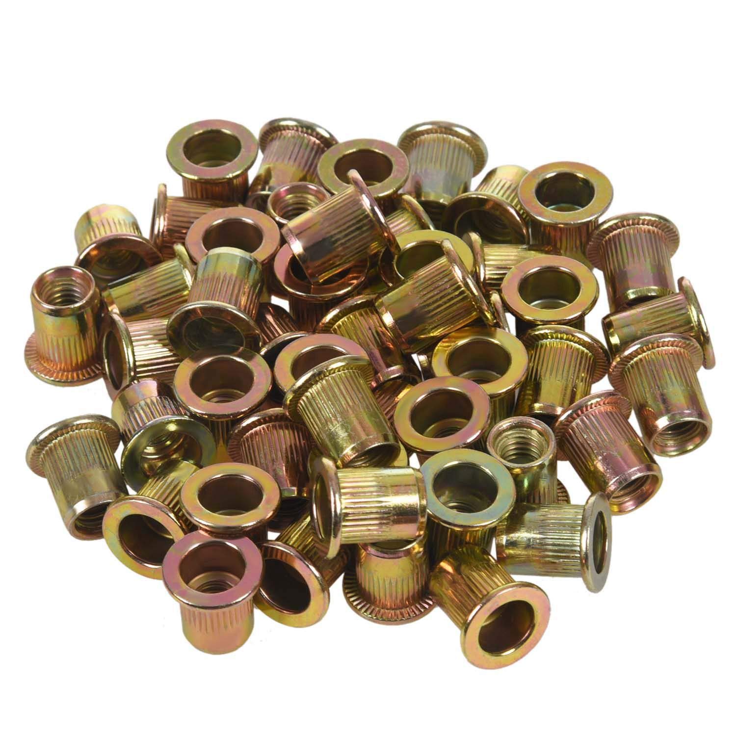 BPQiang M6x12mm Flat Threaded Rivet Nut Insert Nutsert Fasteners 50 Pcs