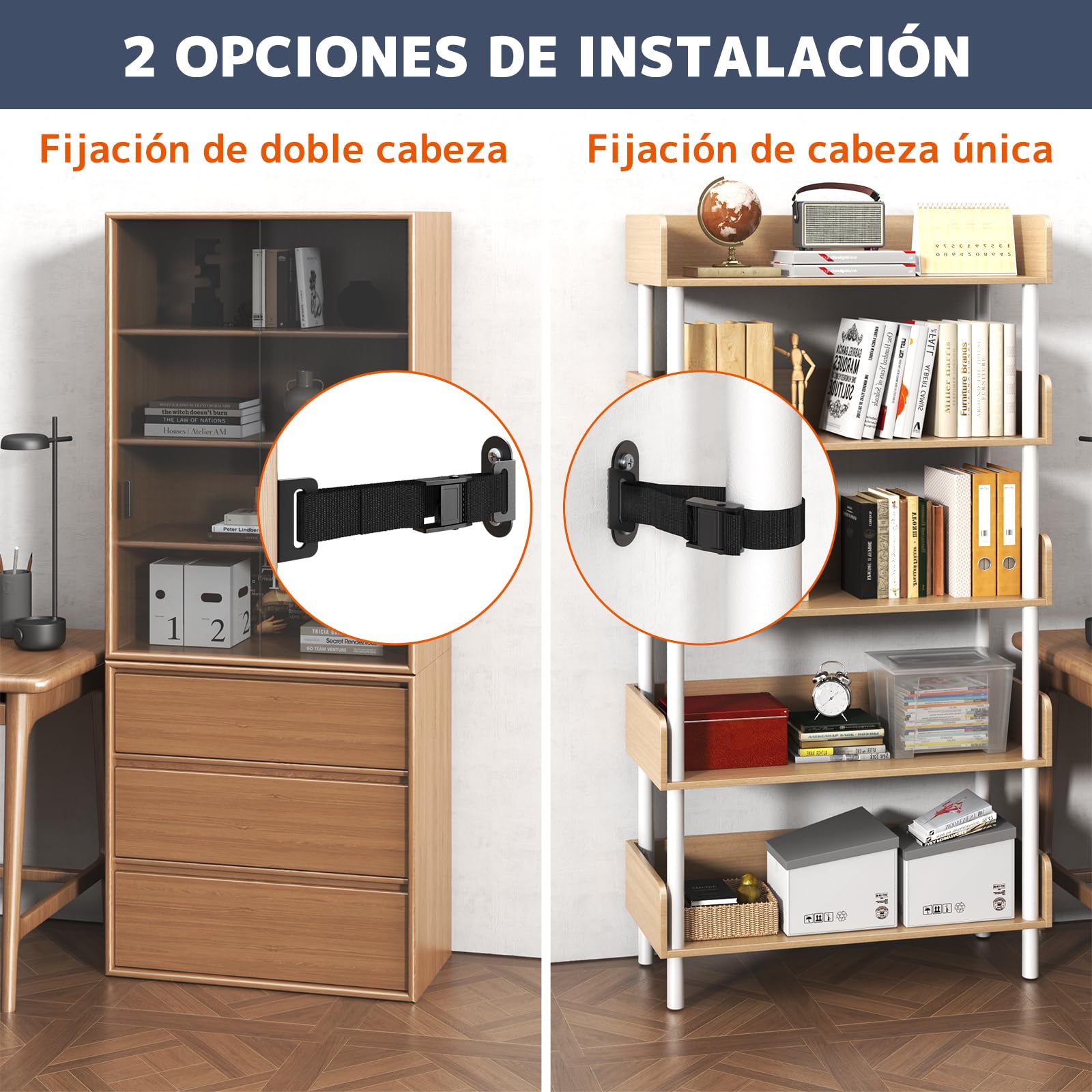 Correas Antivuelco Muebles 4 Juegos,Capacidad 226kg Anclajes de Pared Antisísmicos para Seguridad Bebé&Mascotas,Correas de Seguridad Ajustables con Hebillas Metálicas Estables para Soporte Estanterías
