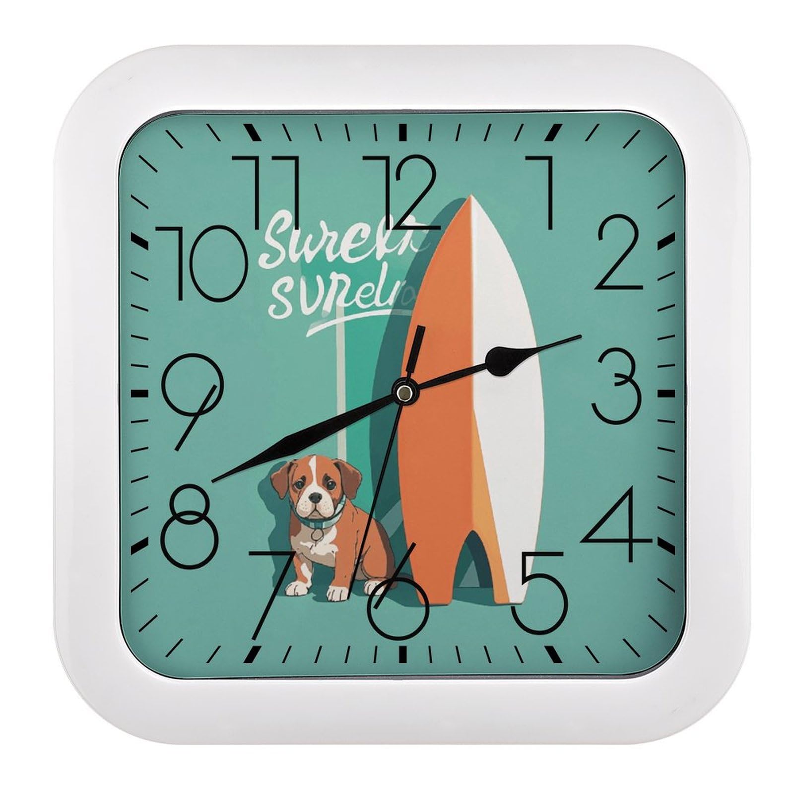 Horloge murale carrée 25,4 cm à piles mécanisme silencieux motif surf plastique résistant