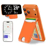 TopMade for MagSafe Wallet, Works with Apple Find My, Strongest Magnetic Wallet with Stand, 6 Card Holder, RFID Blocking, Magnetic Card Holder for iPhone 17/16/15/14/13/12 Series, Rechargeable,Orange