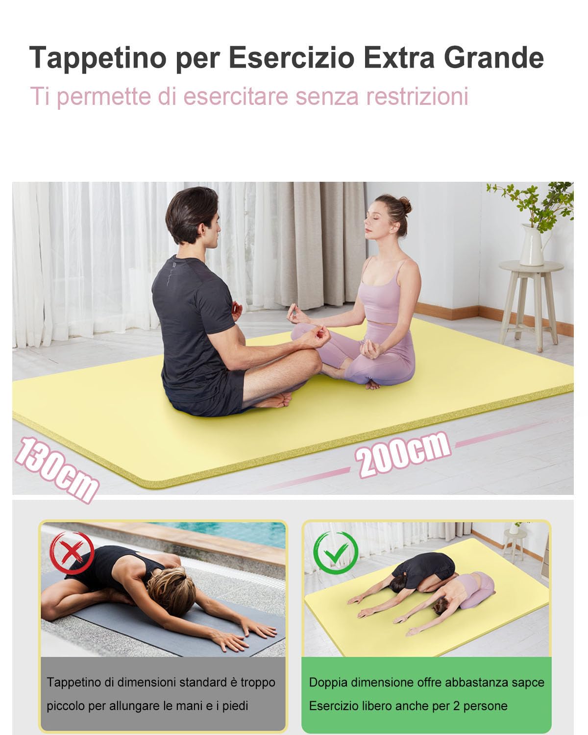 Tappetino Palestra Grande 200x130cm Spesso 15mm/10mm NBR Tappetino Yoga Mat Antiscivolo Tappetino Fitness Pilates Ginnastica Esercizi Addominali