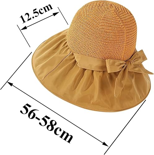 Miniatura 6 de Sombreros de playa para mujer, sombrero de paja grande de ala ancha, sombrero de verano flexible, plegable, sombrero de sol UPF 50+