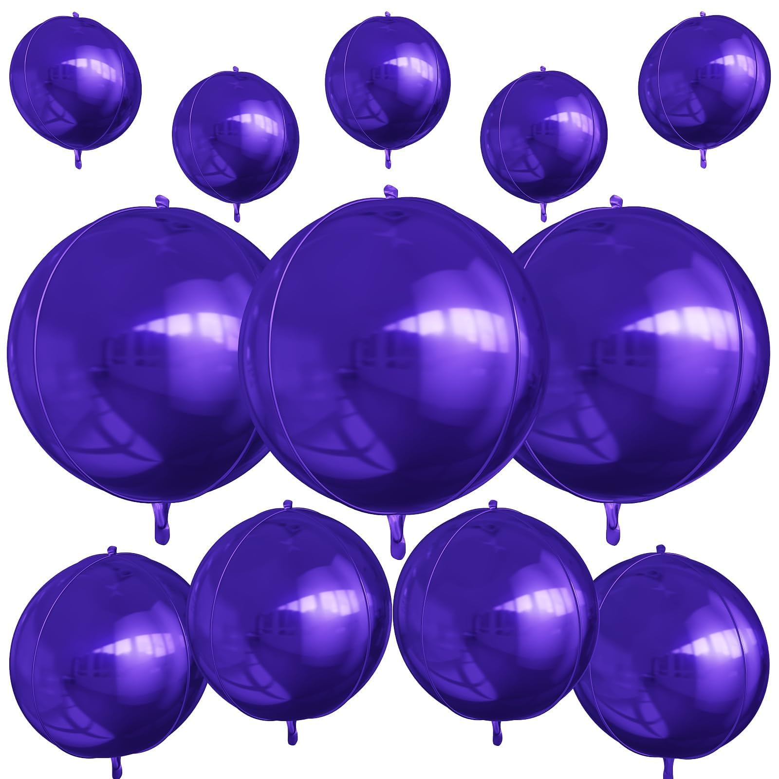 12Pcs Dark Purple Round Foil Balloons, 22" 15" 10" 4D Helium Ball Balloon, Metallic Purple Foil Balloon for Galaxy Birthday Graduation Wedding