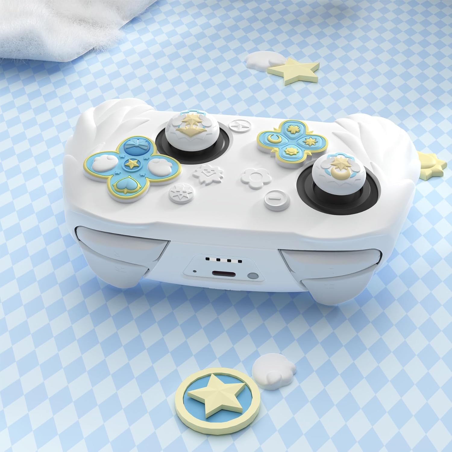 PlayVital Magic Wings Cover Skin for Nintendo Switch 2 Pro Controller White | Silicone, Cute, Thumb Grips, Back Button Caps, Themed Stickers, Comfort Textured Grip, Shock-Absorption, Scratch-Resistant