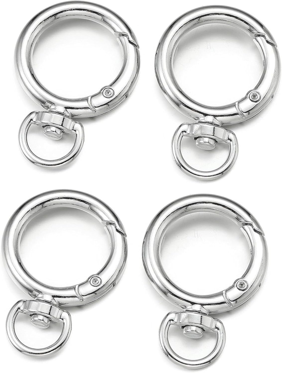 3/4 inch (About 1.9 cm) Trigger Spring O-Ring with Swivel D-Ring Round snap Hook Carabiner, Suitable for Keychains, Wallets, Bags, and DIY Crafts. 4 Pieces, Silver