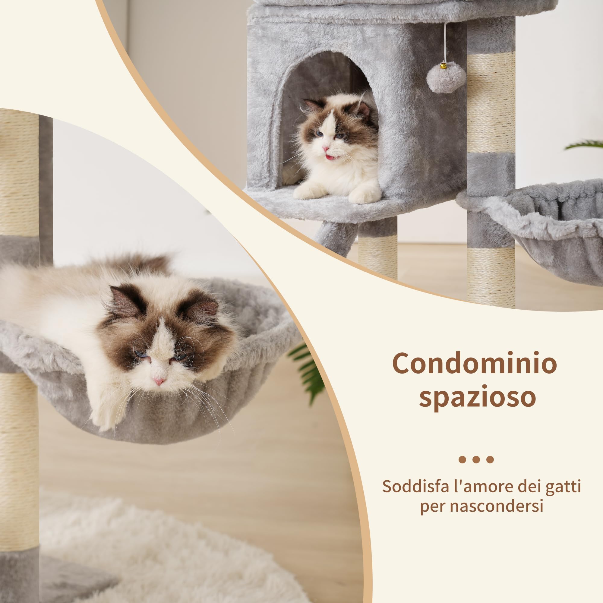 Heybly Albero Tiragraffi Per Gatti, Tiragraffi Piccolo Per Gatti Alto 75 cm Con Piattaforma Superiore, Tana, Amaca, Scala Di Arrampicata, Gioco da Gatto, Mobile da Gatto, Grigio Chiaro HCT009SW