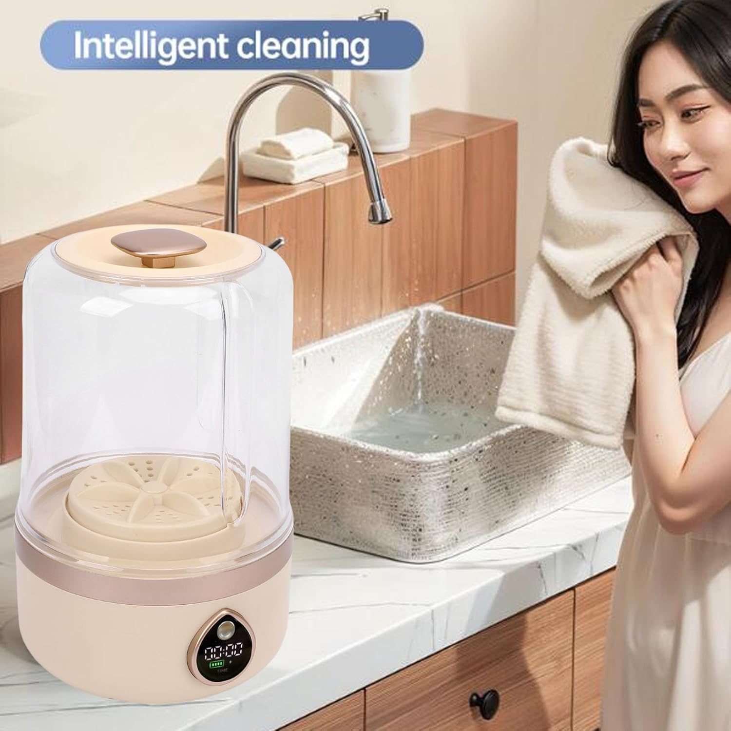 Asixxsix Underwear Washing Machine, Deep Cleaning USB Portable Laundry Machine, 2 Gears Adjustable, Small Clothes Washer with Time Display for Underwears Panties Socks Baby Clothes