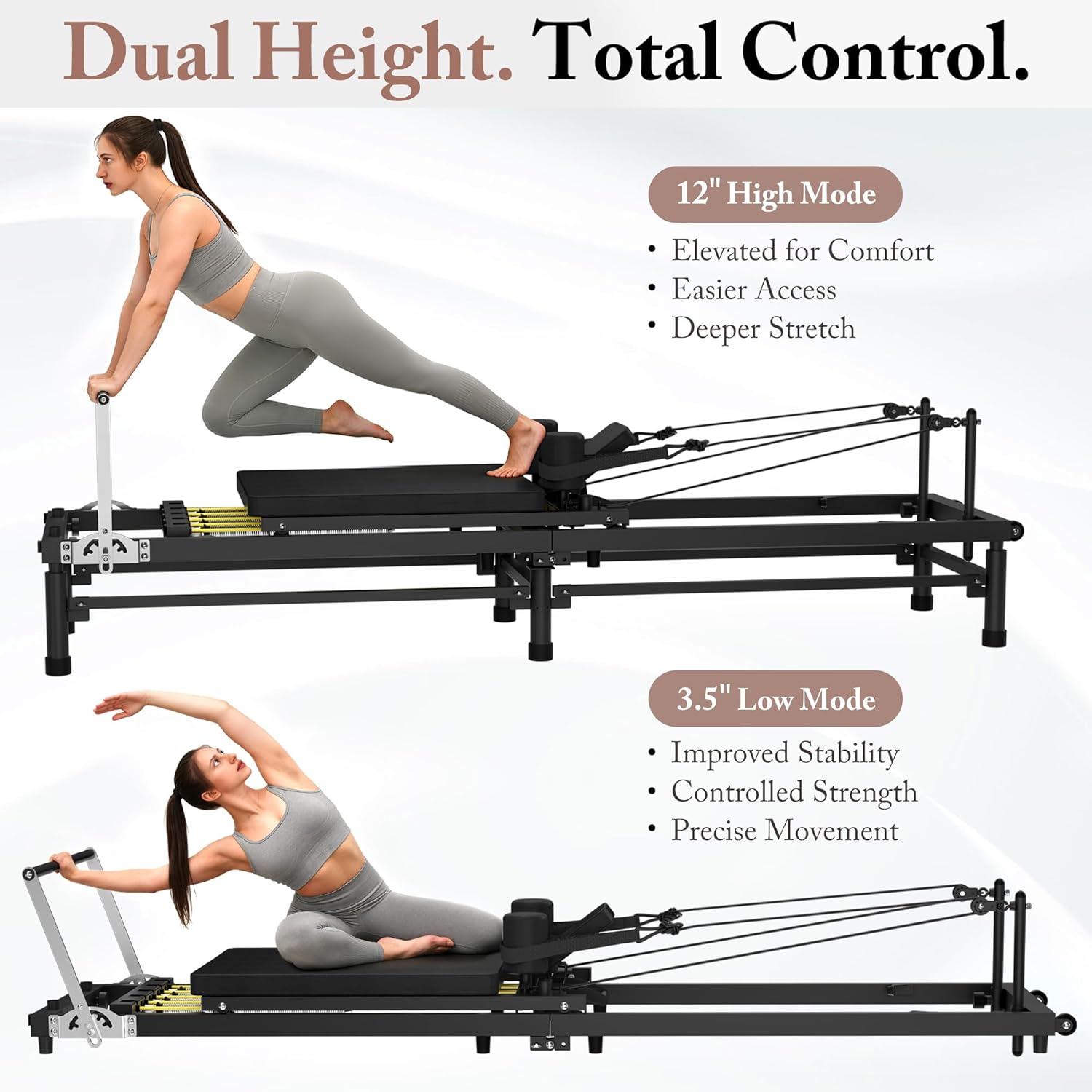 Cofiyard Pilates Reformer, 91’’ Foldable Pilates Machine for Home Use and Gym Workout, Pilates Equipment with Adjustable Reformer Heights, Reformer Machine with Springs & Cords and Jump Boards