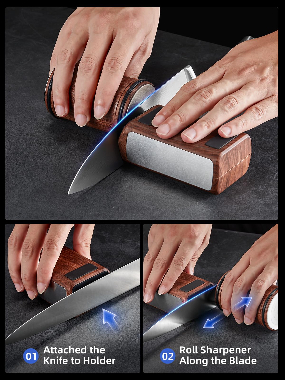 Affilacoltelli a Rullo Magnetico 15°/20° con Disco Diamante e Ceramica