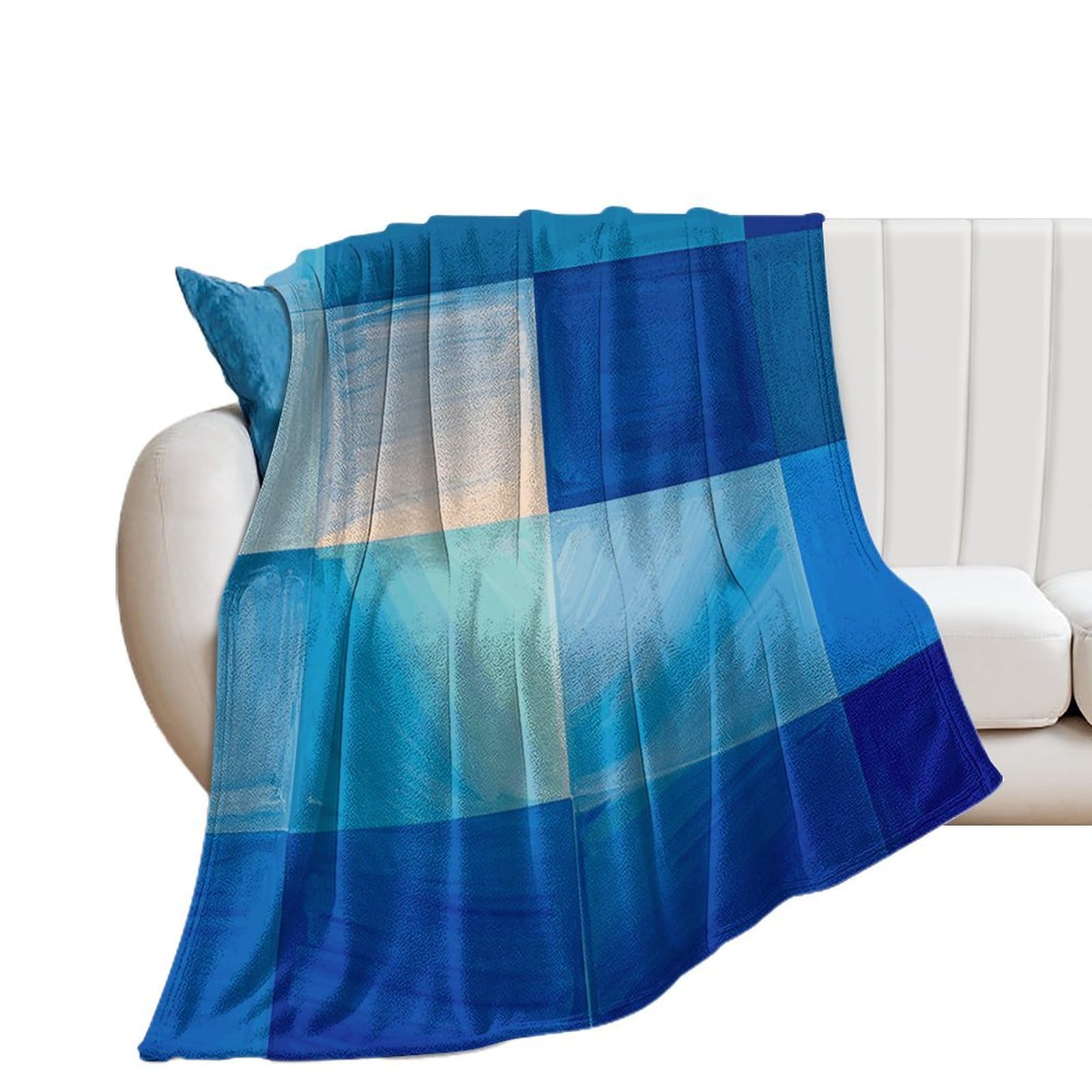 Couverture en flanelle chaude et légère, grand plaid bleu abstrait toutes saisons