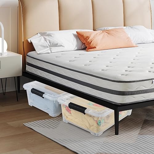 Miniatura 4 de Paquete de 4 cajas de almacenamiento de plástico de 20 L con tapa, contenedores de plástico transparente debajo de la cama con ruedas