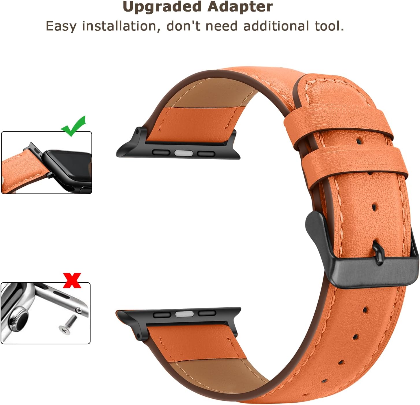 Tasikar Bands Compatible with Apple Watch Band 42mm (Series11/10) 41mm 40mm 38mm Men Genuine Leather Replacement Bands Compatible with Apple Watch SE Series 11 10 9 8 7 6 5 4 3, Cosmic Orange - Image 3