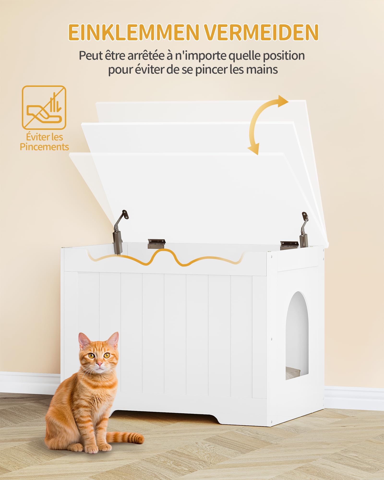Hzuaneri Maison de Toilette Chat, Meuble Litiere Chat, Meuble D'armoire Caché à Ouverture Supérieure, Maison pour Chats D'intérieur, Boîte de Rangement, 70 x 50 x 53 cm, pour Chambres, Blanc CB84803X