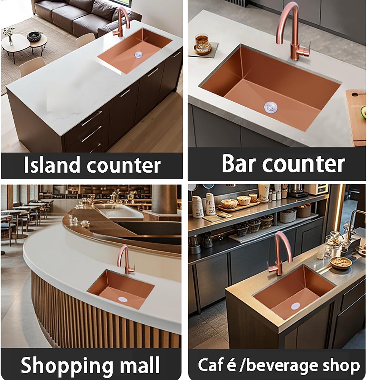 14.9-17In Bar Sink Drop in Handmade Stainless Steel Small Kitchen Sink 1Single Bowl Square Wet Bar Deep Bar/Prep Basin with Pull-Out Faucet And Installation Accessories,Gold,45 * 40 * 21cm