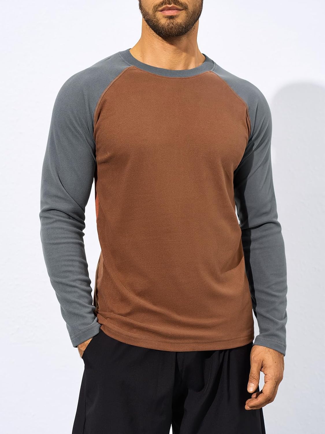 Yousify Mens Athletic Thermal T Shirts Fleece Crew Neck Long Sleeve Shirts Running Hiking Active Pullover Tops with Pocket - Image 2