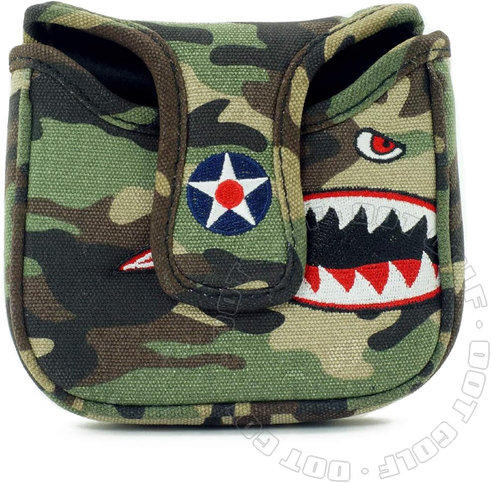 19th Hole Custom Shop Fighter Plane High-MOI Mallet Putter Headcover, Heel Shaft, Camouflage, Golf Head Cover